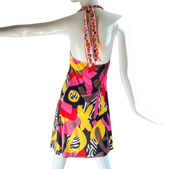 Flora Kung NWT $420 Spa Cover-up Vacay Halter Twin Print Silk Dress - Picture 3 of 3